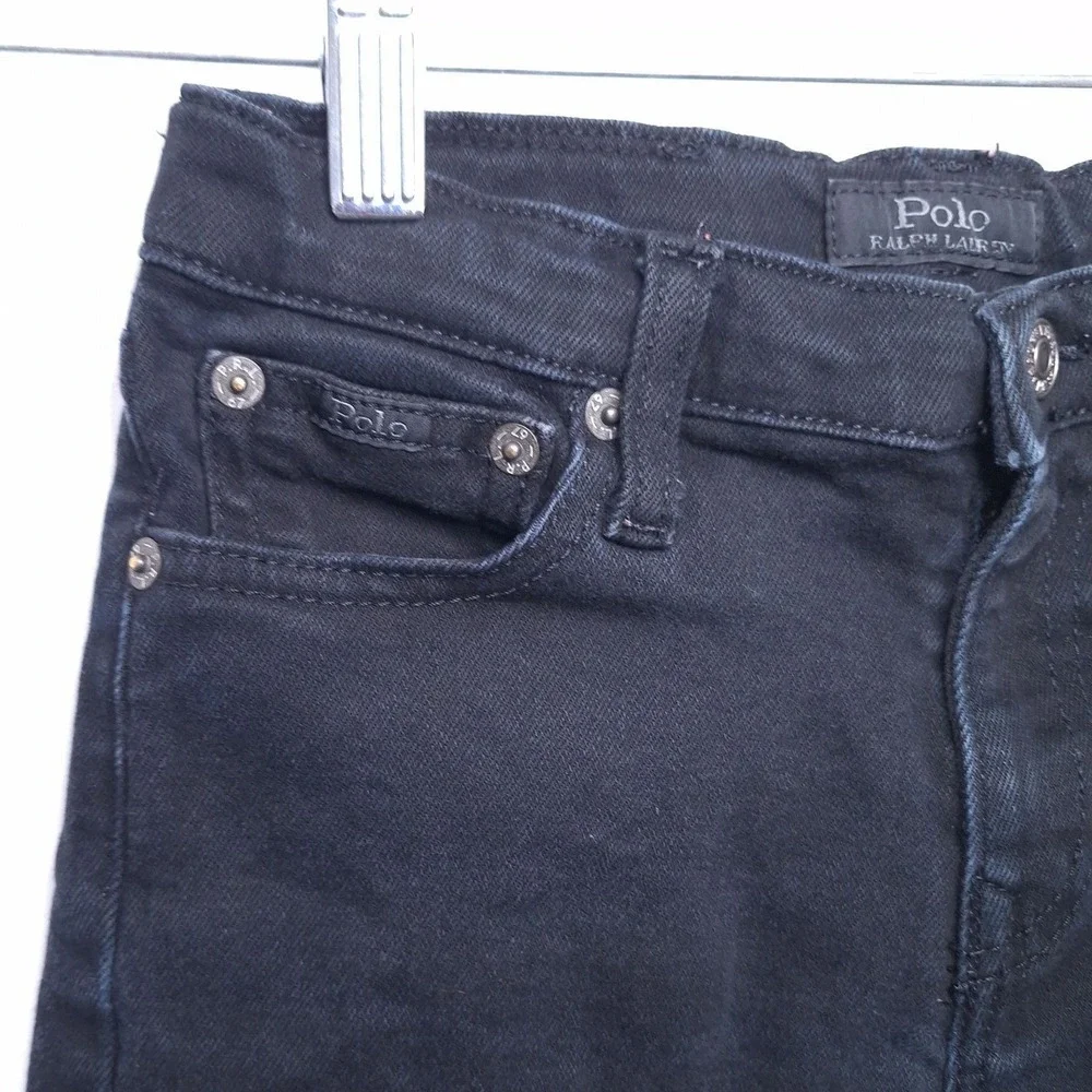 Polo Ralph‎ Lauren Hampton Straight Jeans kids Sz 7 Black Adjustable Waist Denim